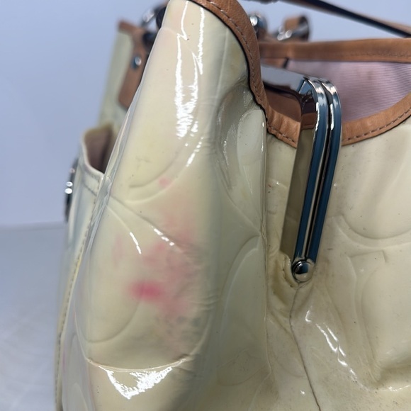 Coach Peyton Embossed Yellow Patent & tan Leather Bag, F23722 - Picture 8 of 12